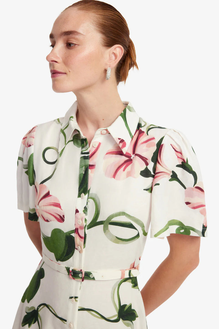 Becca Short Sleeve Midi Dress - Vine Print in Snow