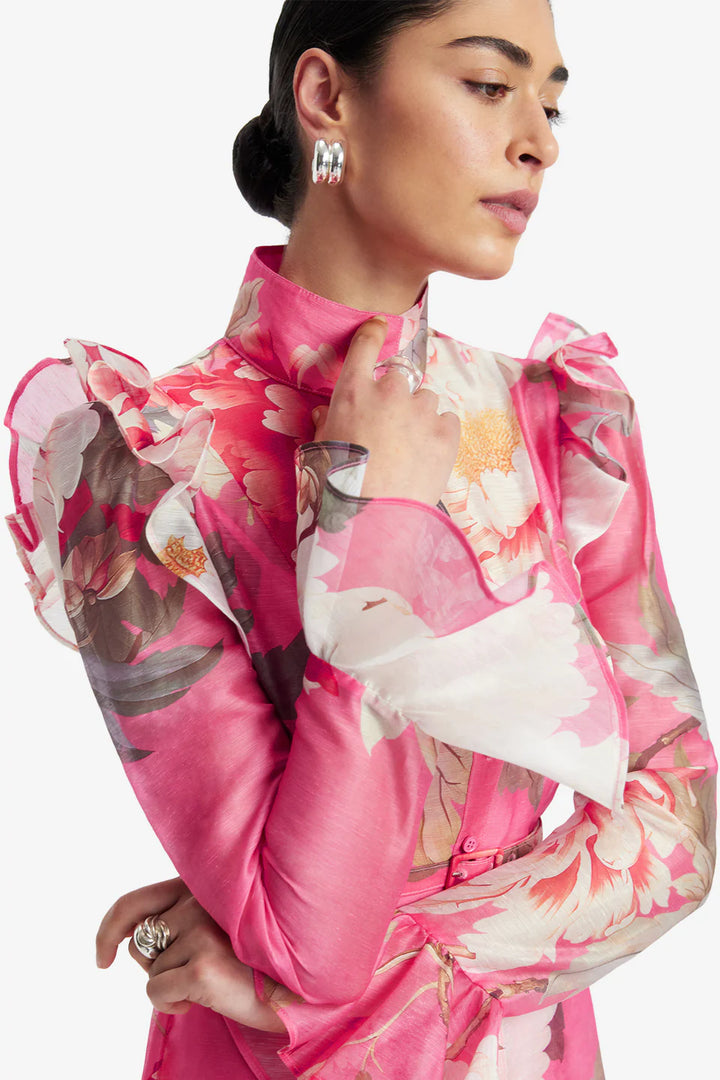 Katrina Butterfly Sleeve Midi Dress - Peony Print