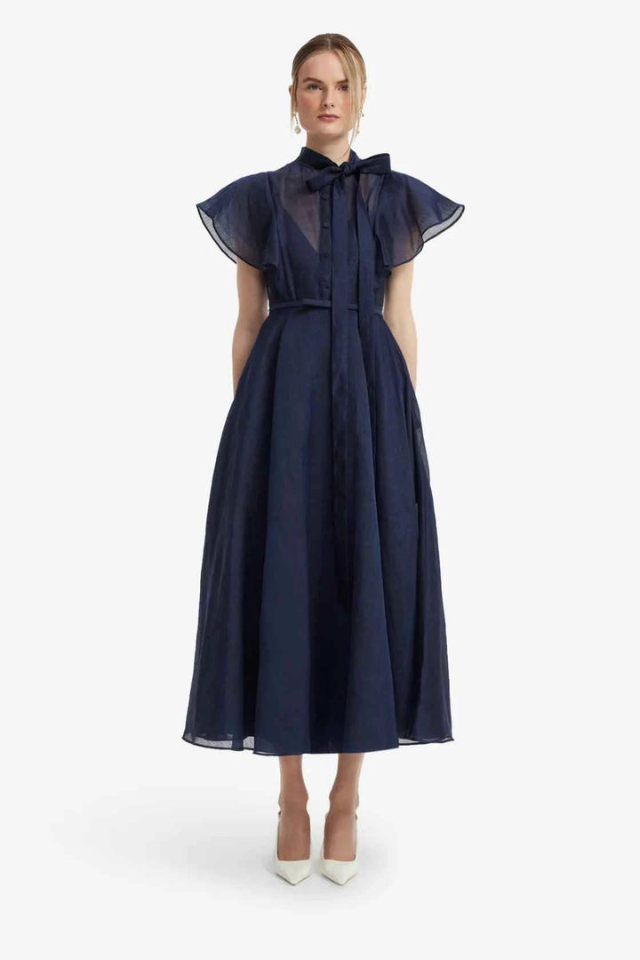 Elise Flutter Sleeve Midi Dress - Midnight