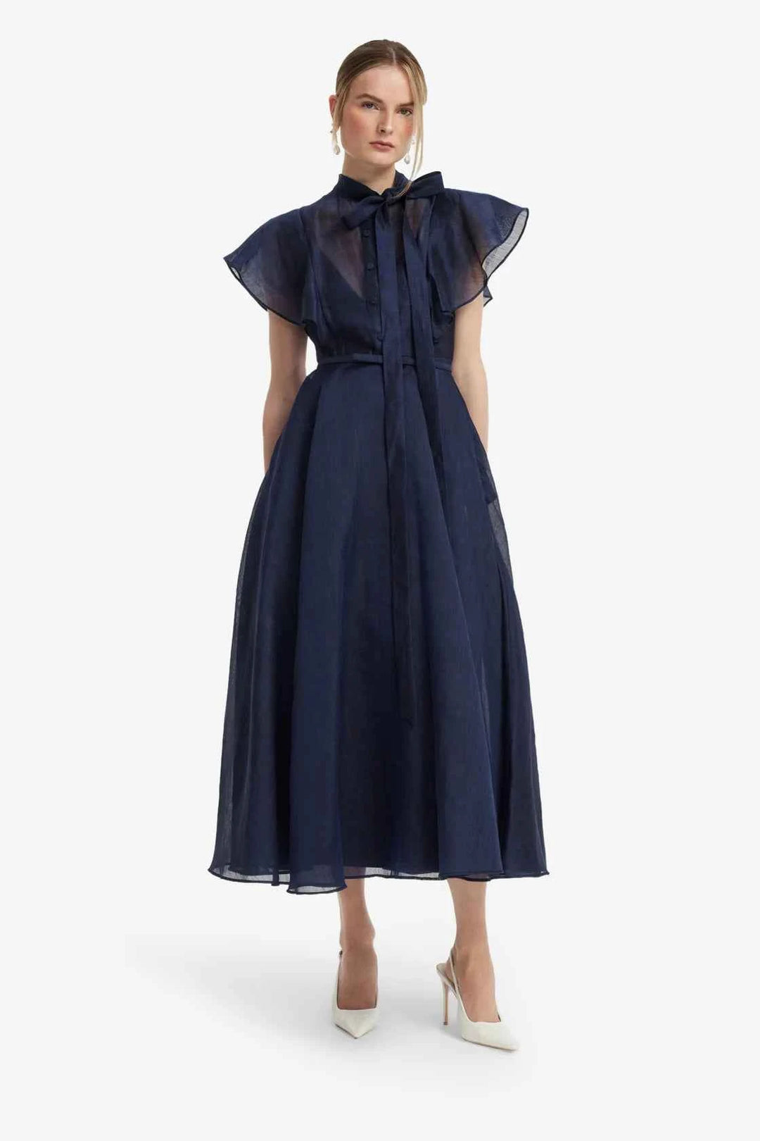 Elise Flutter Sleeve Midi Dress - Midnight