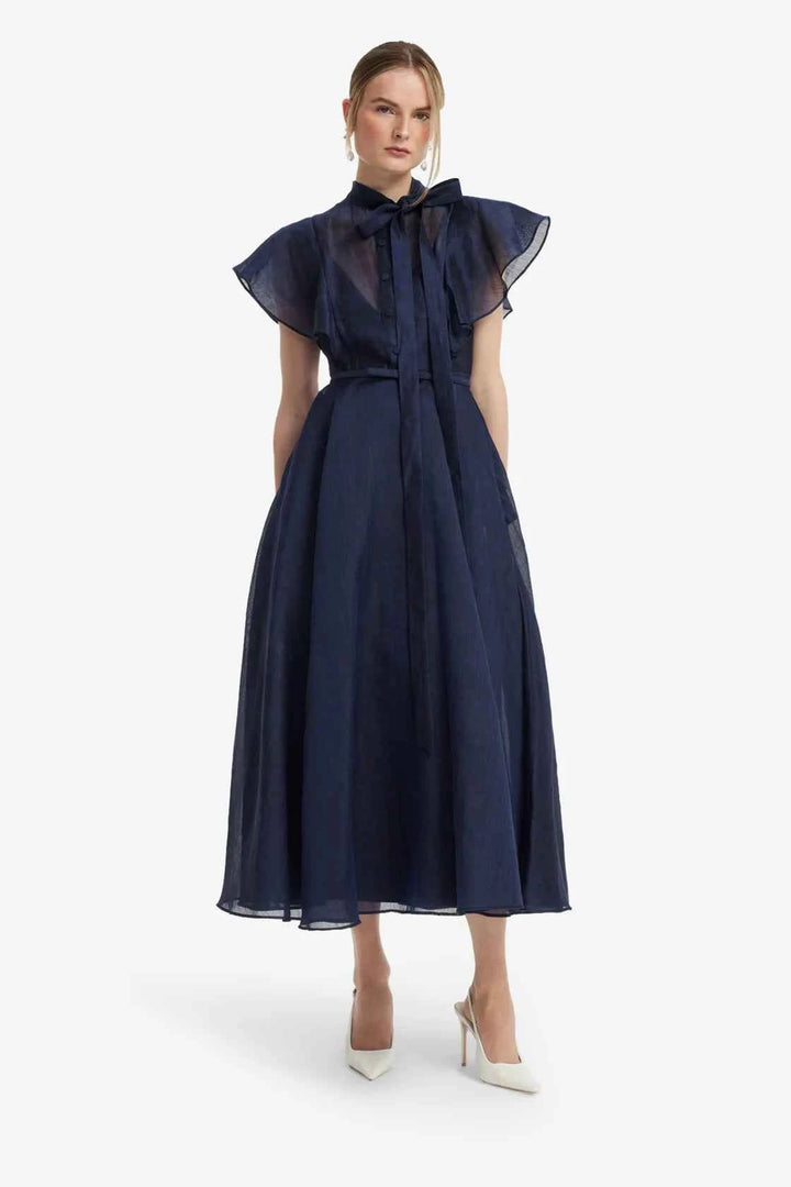 Elise Flutter Sleeve Midi Dress - Midnight