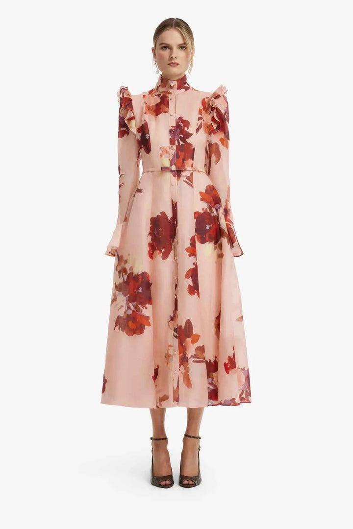 Katrina Midi Dress - Reverie Print in Nectar