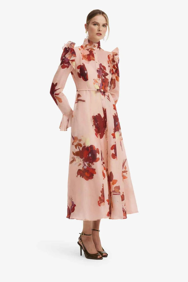 Katrina Midi Dress - Reverie Print in Nectar