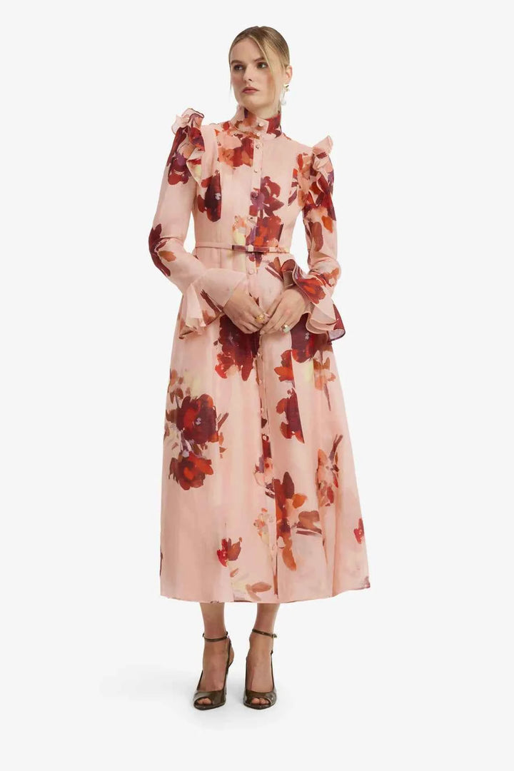Katrina Midi Dress - Reverie Print in Nectar