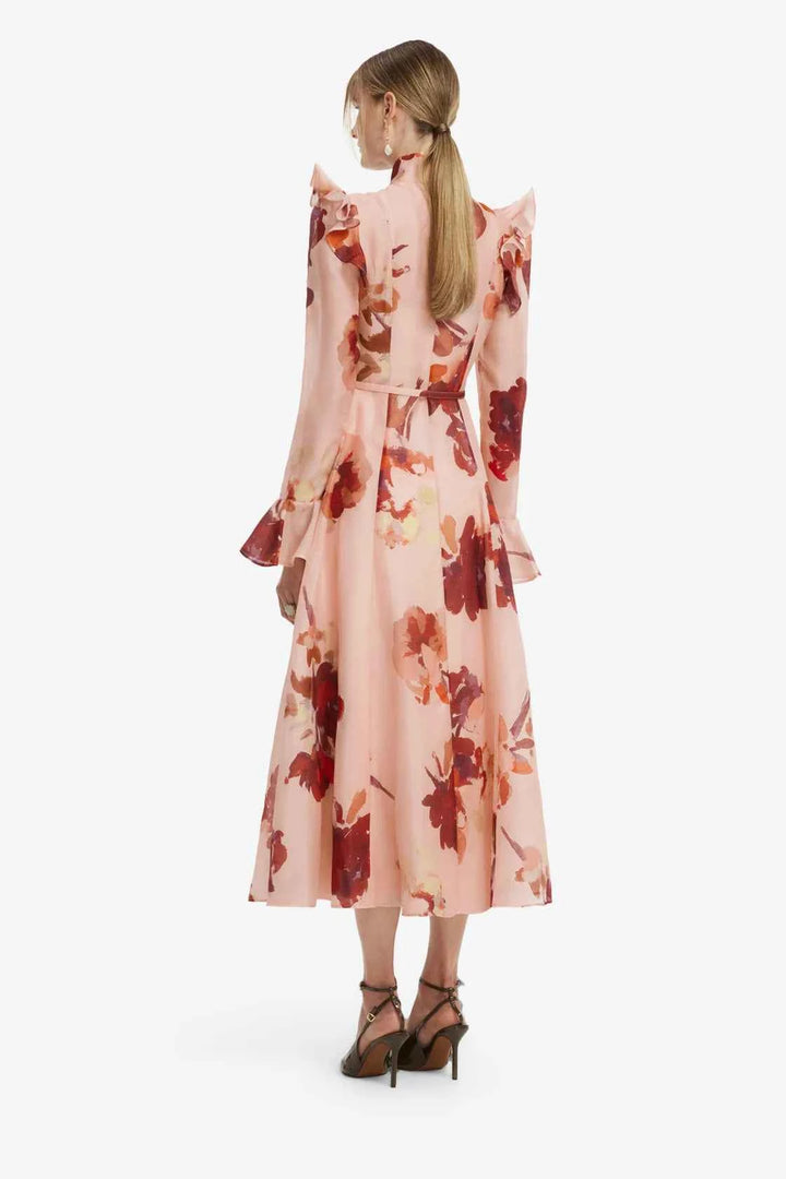 Katrina Midi Dress - Reverie Print in Nectar
