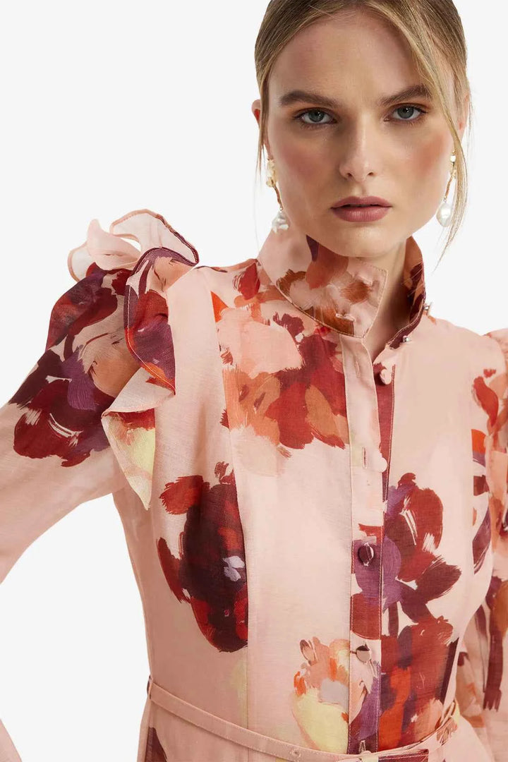 Katrina Midi Dress - Reverie Print in Nectar