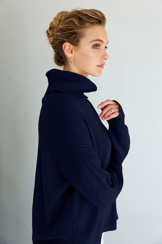 Ribbed Roll Neck - French Navy