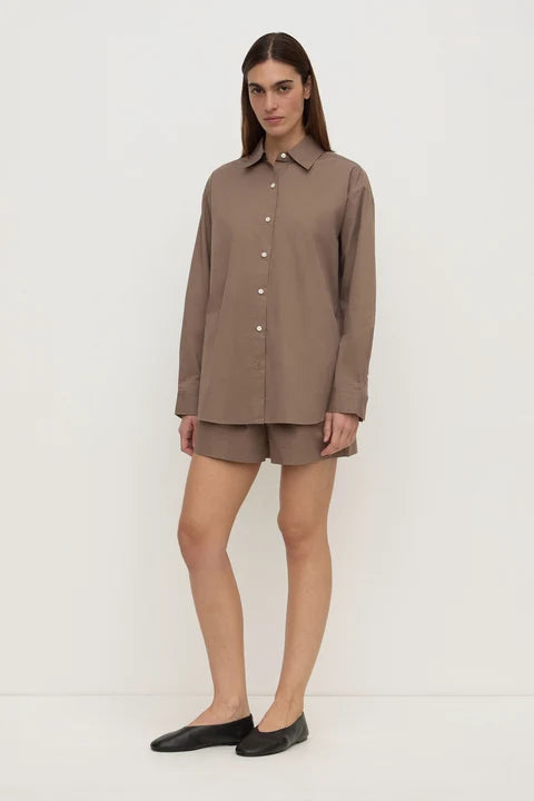 Micha Poplin L/S Shirt - Dark Sand