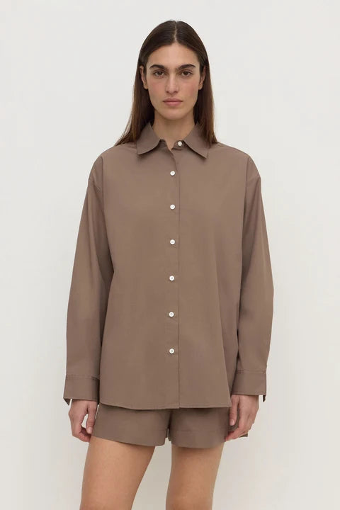 Micha Poplin L/S Shirt - Dark Sand
