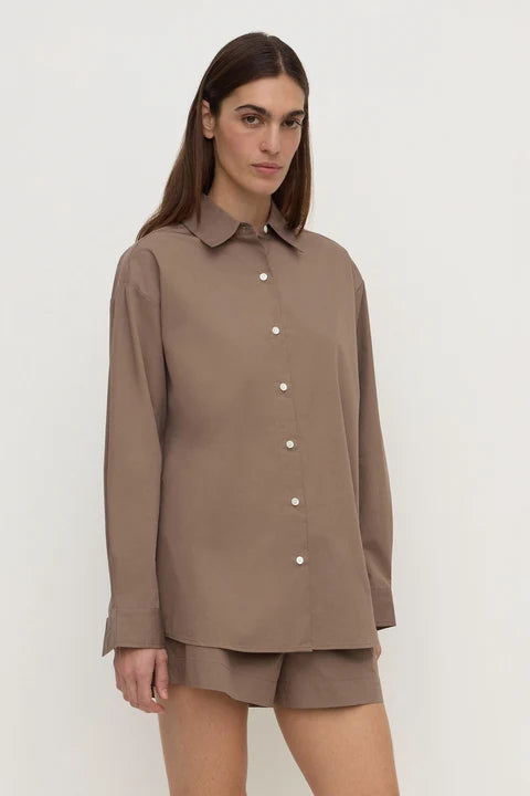 Micha Poplin L/S Shirt - Dark Sand