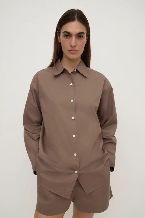 Micha Poplin L/S Shirt - Dark Sand