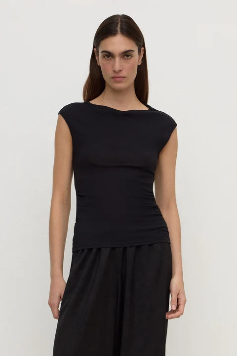 Mika Capped Sleeve Top - Black