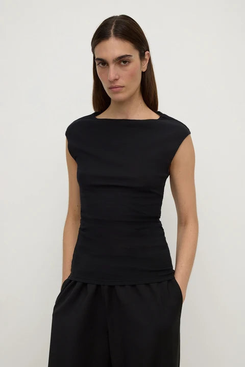 Mika Capped Sleeve Top - Black