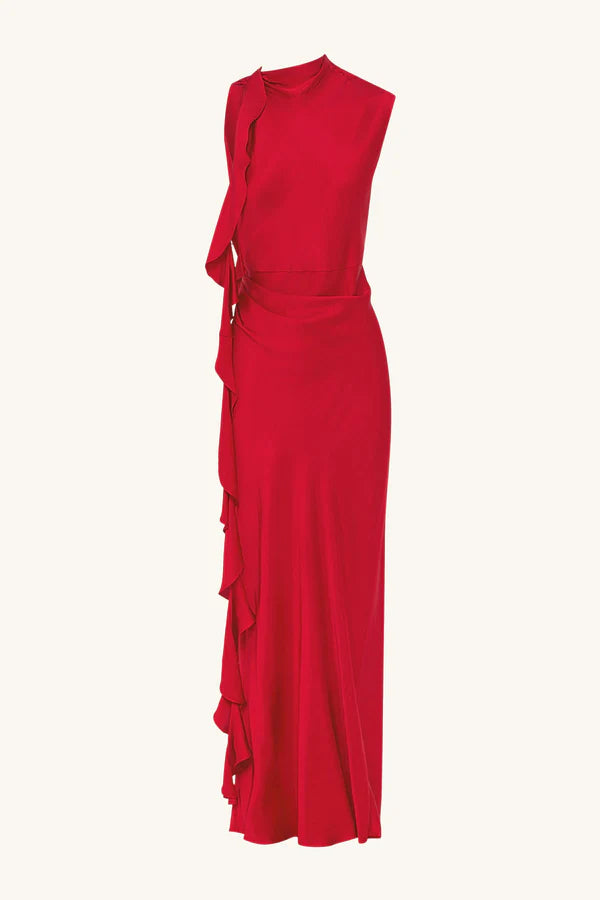 Agnes Draped Ruffle Maxi Dress - Cherry