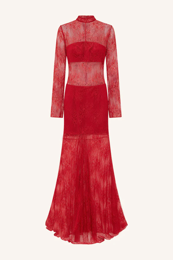 Labyrinth Lace Maxi Dress - Cherry