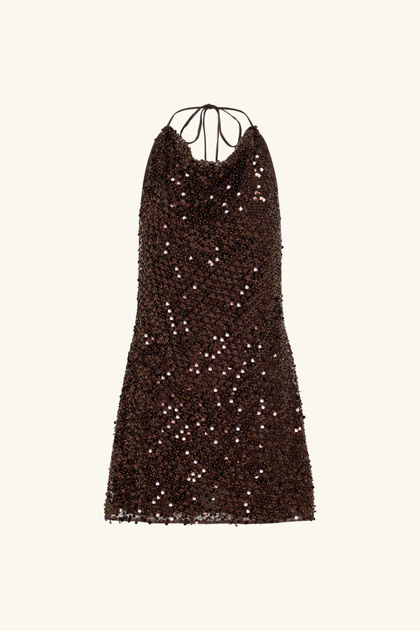 Everly High Neck Cowl Mini Dress - Chestnut