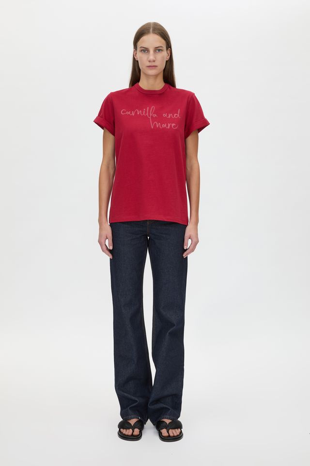 Maren Logo Roll Sleeve Tee - Ruby Red