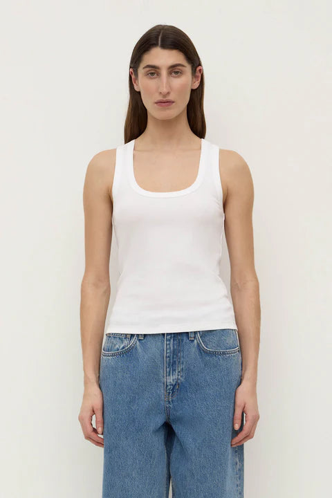 Robyn Scoop Neck Rib Tank - White