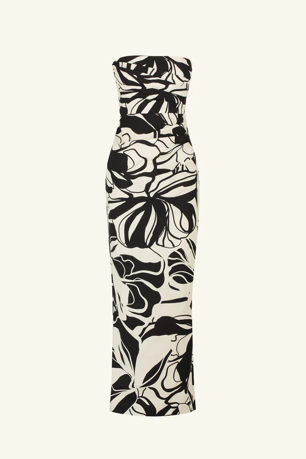 Azize Strapless Draped Maxi Dress - Cream/Black