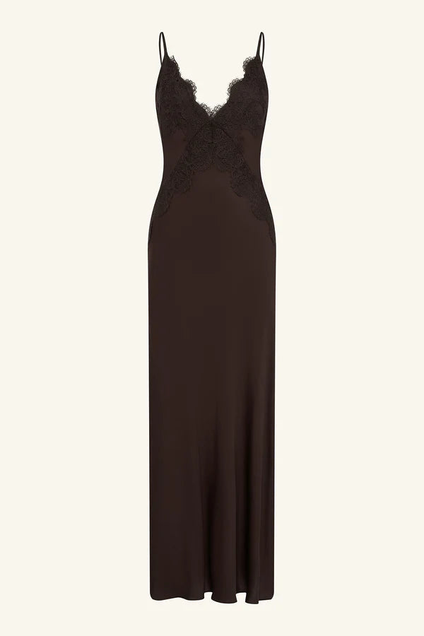 Simona Lace Slip Maxi Dress - Espresso