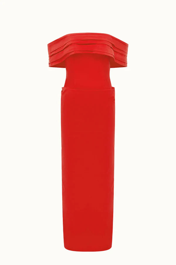 Campbell Off Shoulder Fitted Maxi Dress - Goji