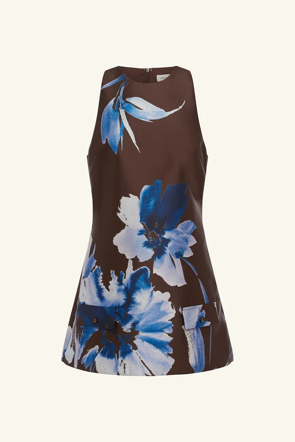 Elsa Shift Mini Dress - Espresso/Blue