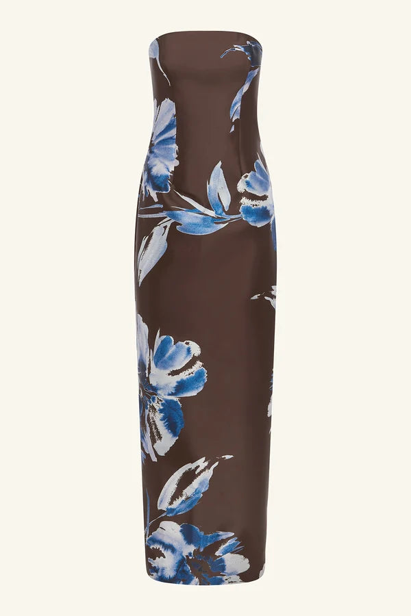 Elsa Panelled Strapless Maxi Dress - Espresso/Blue