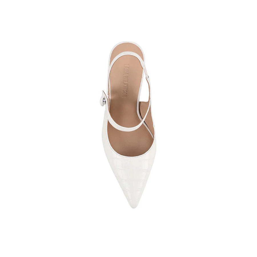 Sophie Heel - White Croc Embossed Leather
