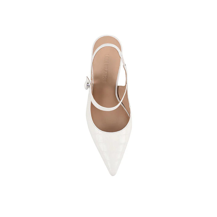 Sophie Heel - White Croc Embossed Leather