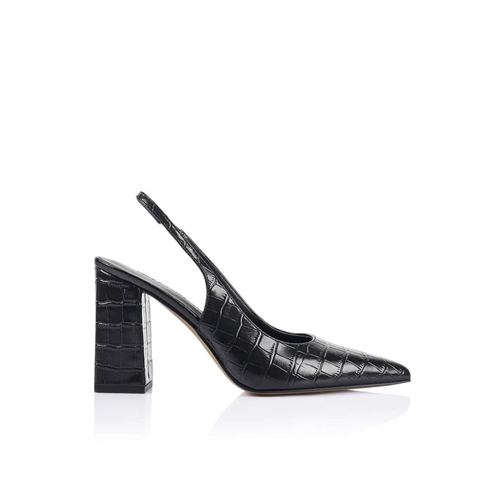 Olympia Slingback Block - Black Croc