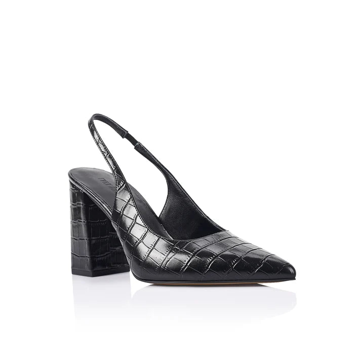 Olympia Slingback Block - Black Croc