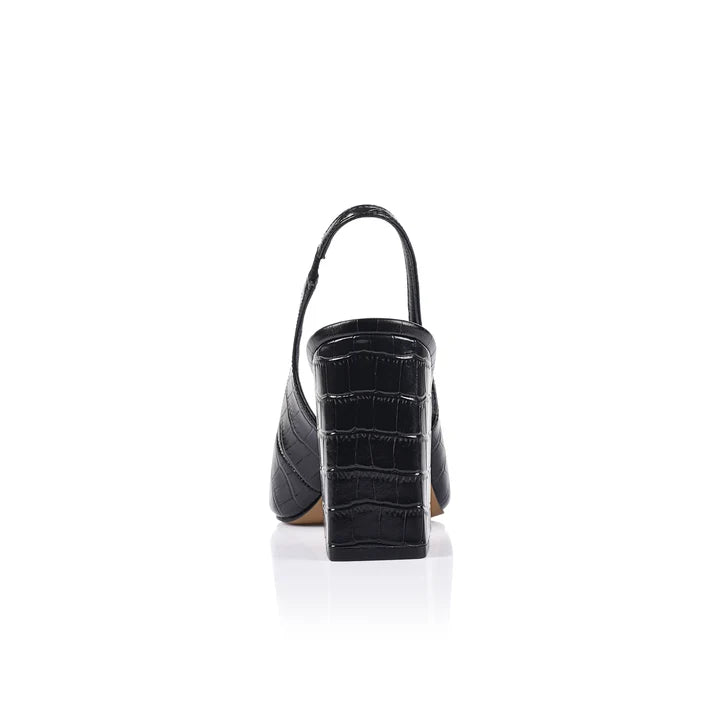 Olympia Slingback Block - Black Croc