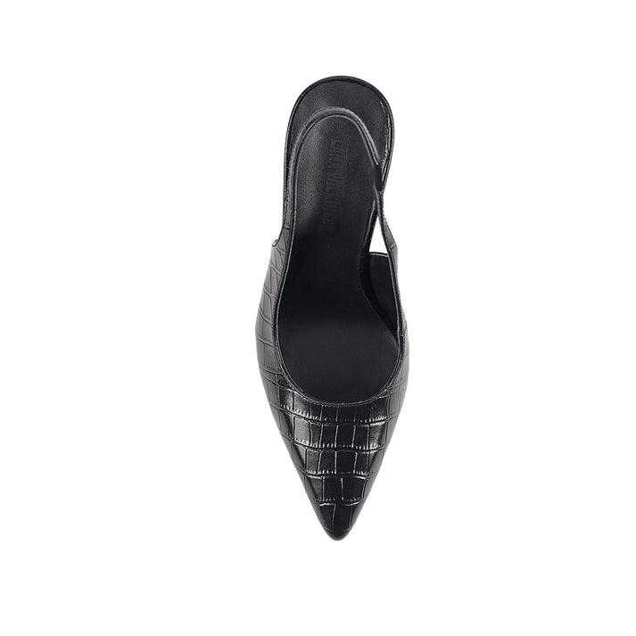 Olympia Slingback Block - Black Croc