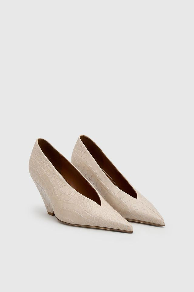 Rhys Croc Pump - Cream