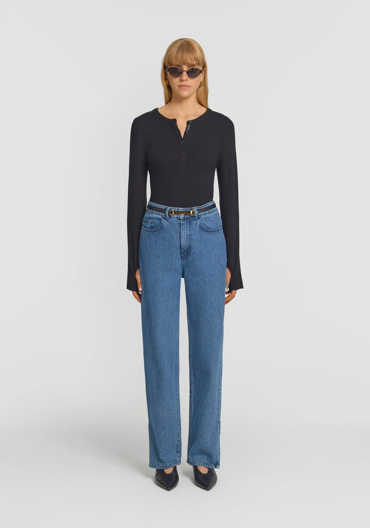 Clique Rib Henley - Black