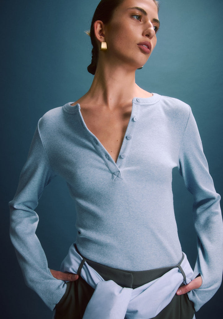 Clique Rib Henley - Tile Blue