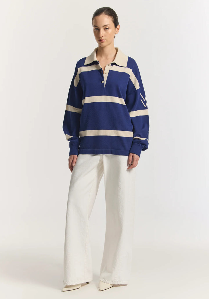 Rival Polo Knit - Faded Ink Stripe