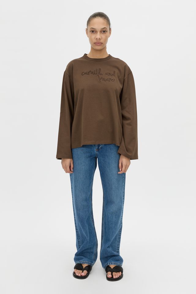 Maren Embroidered LS Tee - Chocolate