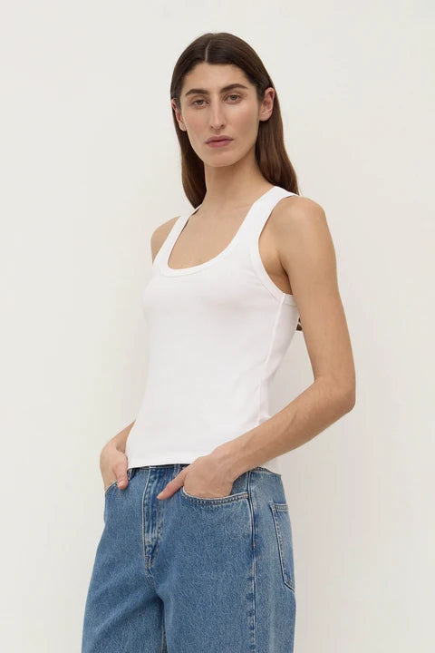 Robyn Scoop Neck Rib Tank - White