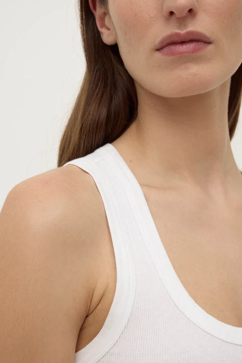 Robyn Scoop Neck Rib Tank - White