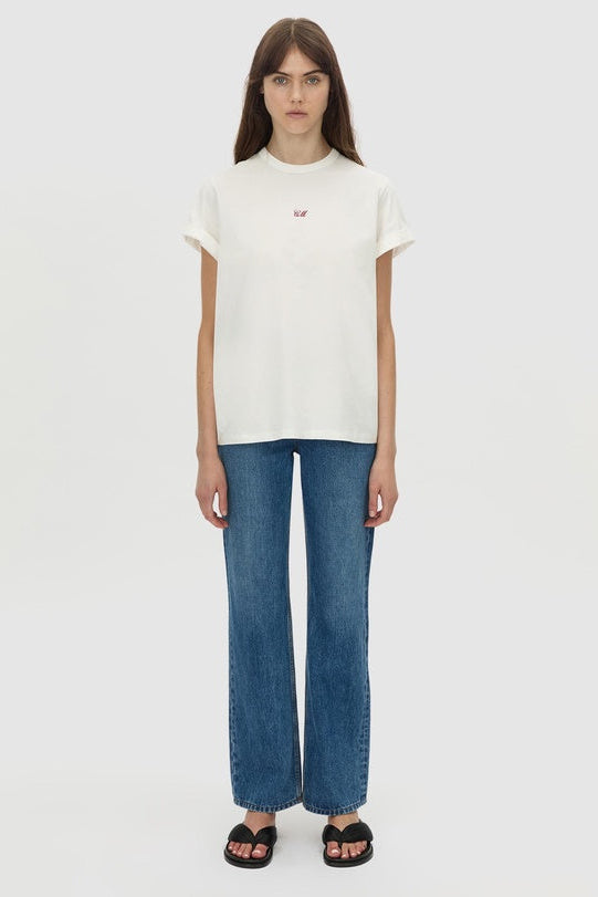 Birdie Embroidered Tee - Soft White/Red