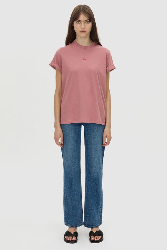 Birdie Embroidered Tee - Rose Pink
