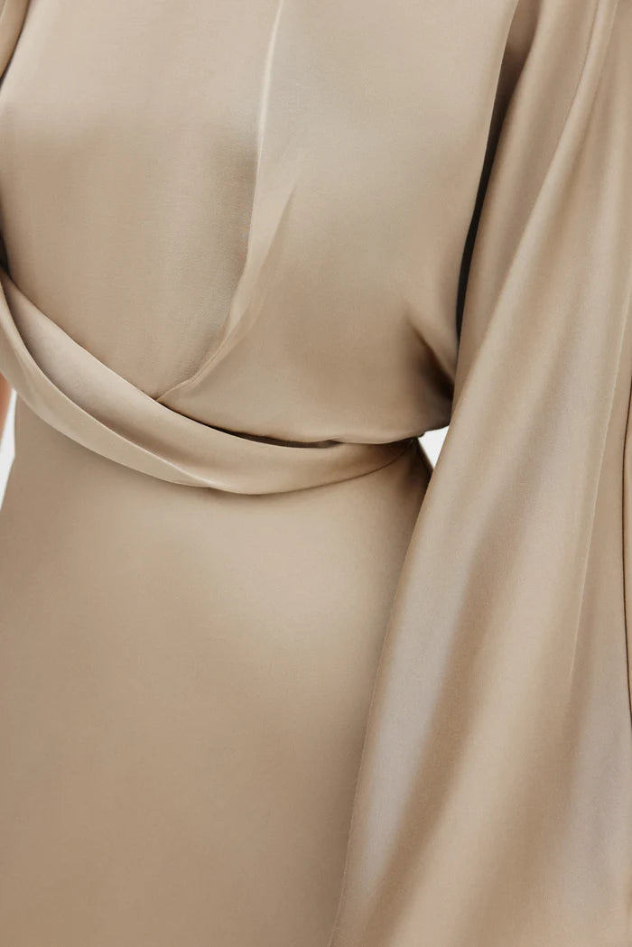 Alessia One Shoulder Long Sleeve Dress - Latte
