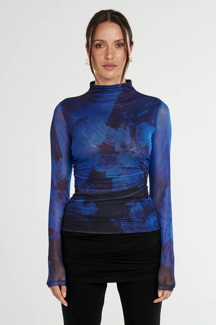 LS Ruched High Neck Top - Dark Lumen