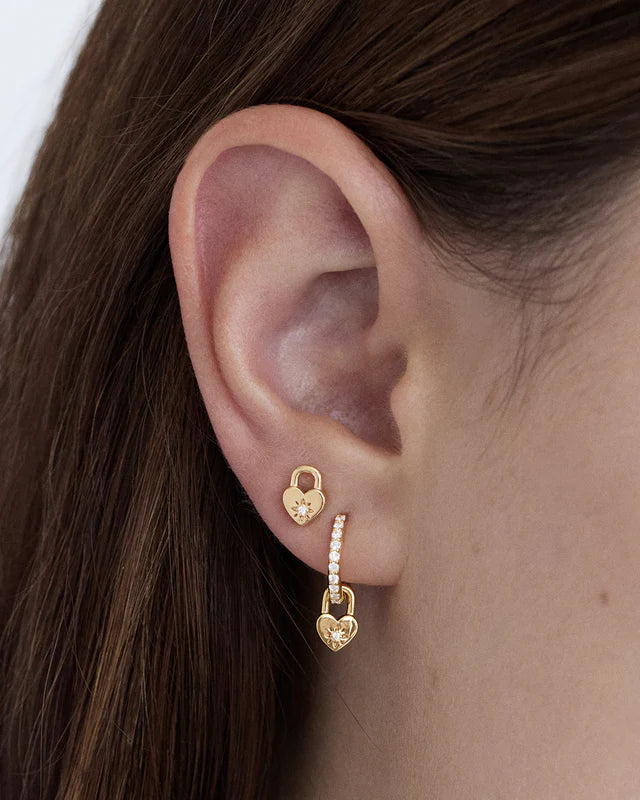 Crystal Lotus Heart Padlock Earrings