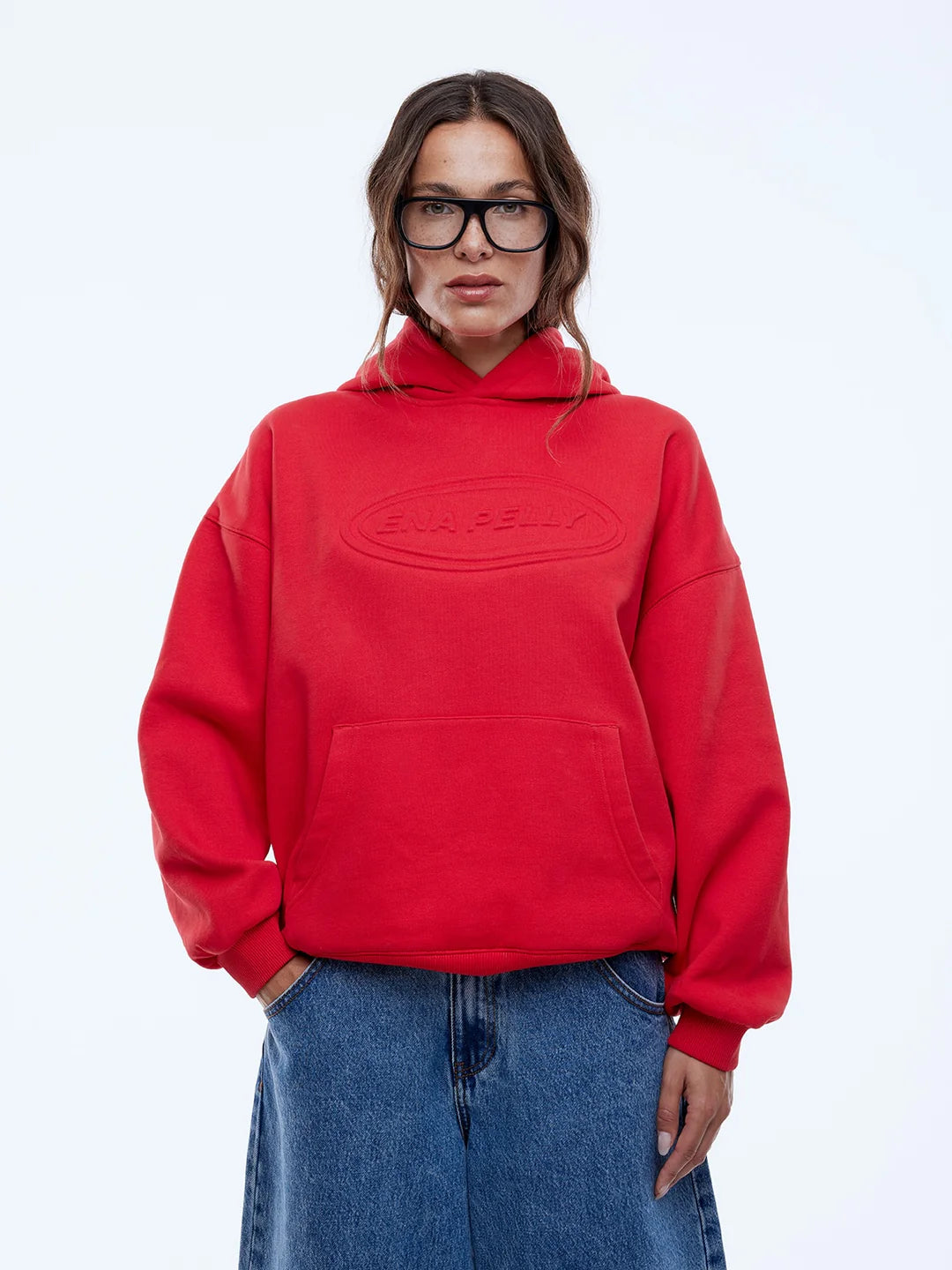 Washed Debossed Hoodie - Washed Red