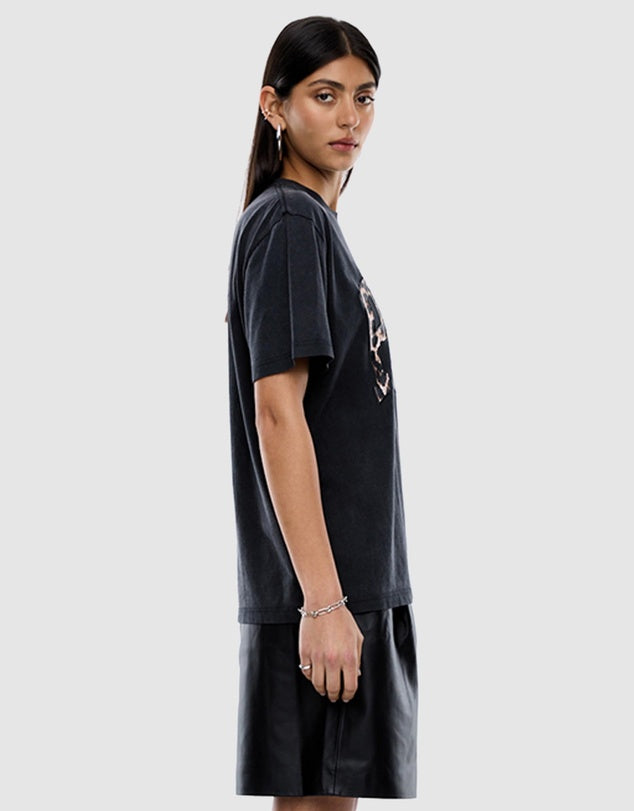 Leopard Collegiate Tee - Vintage Black