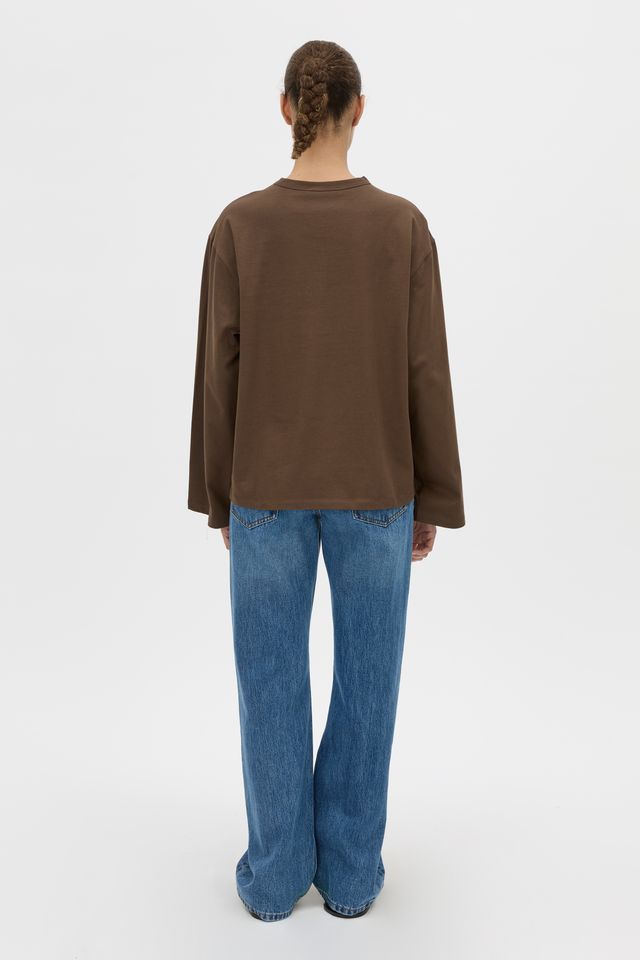 Maren Embroidered LS Tee - Chocolate
