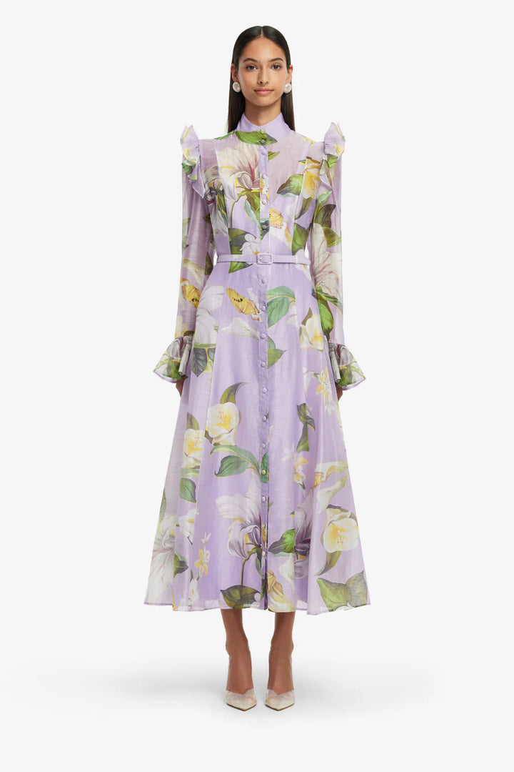 Katrina Butterfly Sleeve Midi Dress - Lily Blossom/Lilac