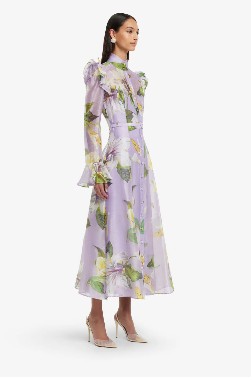 Katrina Butterfly Sleeve Midi Dress - Lily Blossom/Lilac